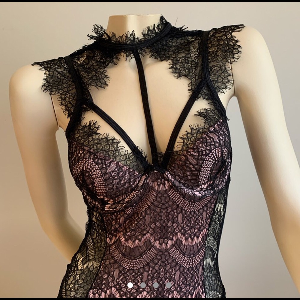 COPY - Dreamgirl Black and Pink Lace Bodysuit